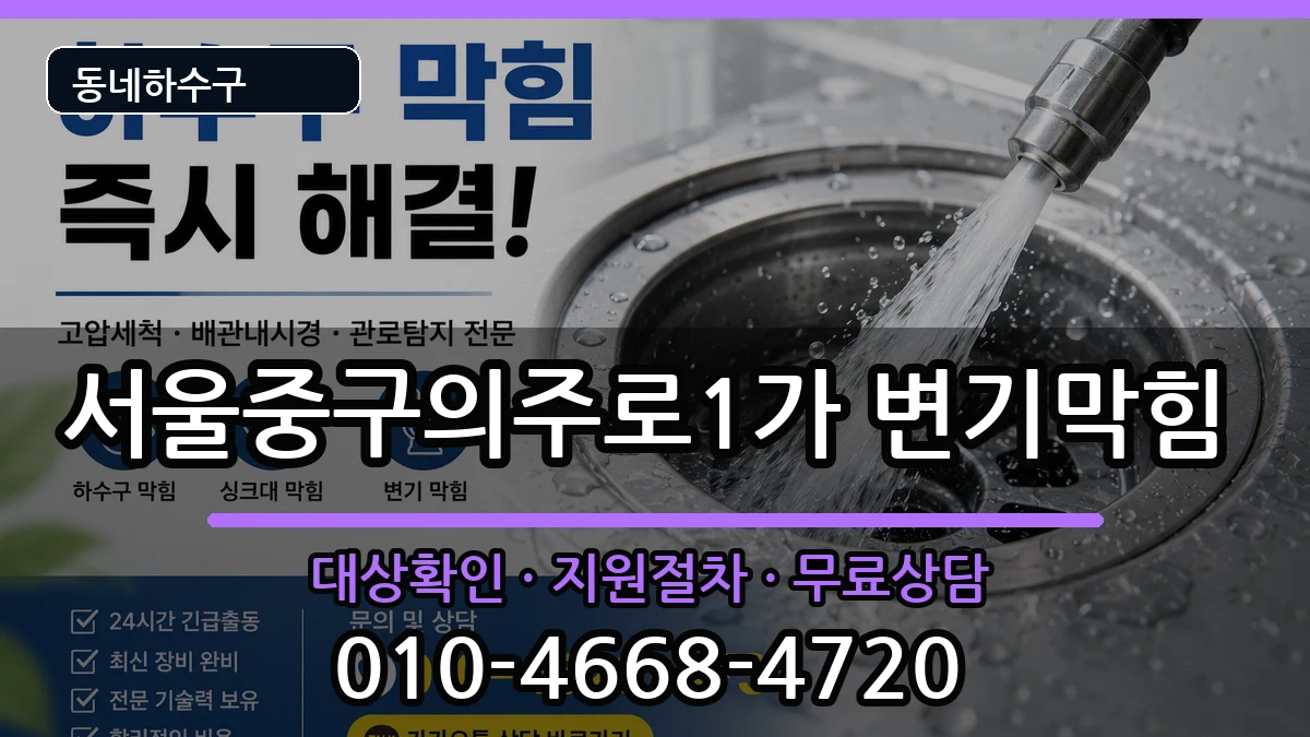 서울중구의주로1가 변기막힘 서울중구의주로1가 변기막힘 증상 처리 안내 이미지 1